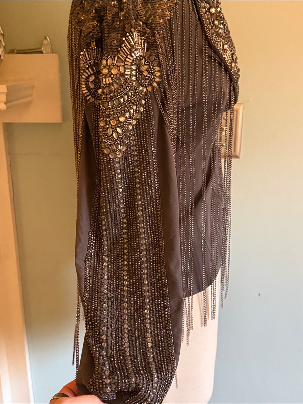 Haute Hippie Charcoal Gray Beaded Fringe Jacket - Size S - Picture 9 of 12